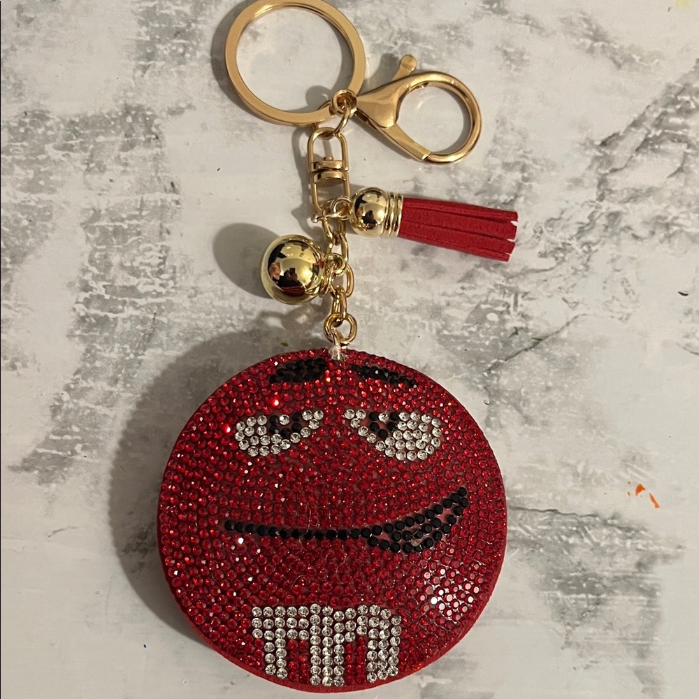 Red Rhinestone Keychain with Gold Accents